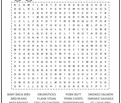 BBQ Foods Printable Word Search Puzzle