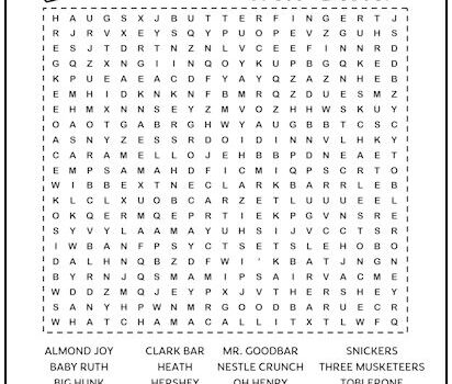 Candy Bars Printable Word Search Puzzle