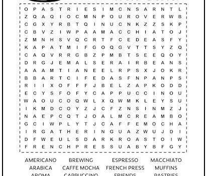 Coffeehouse Printable Word Search Puzzle