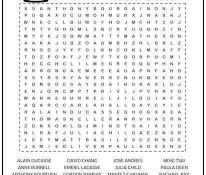 Famous Chefs Printable Word Search Puzzle