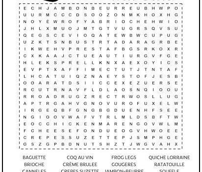 French Cuisine Printable Word Search Puzzle