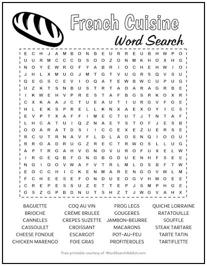 French Cuisine Printable Word Search Puzzle