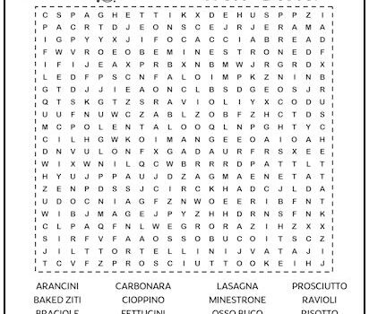 Italian Dishes Printable Word Search Puzzle