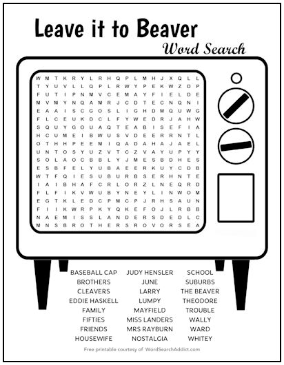 Leave it to Beaver Printable Word Search Puzzle