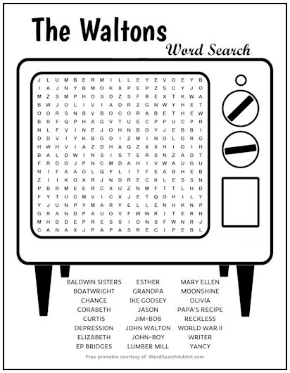 The Waltons Printable Word Search Puzzle