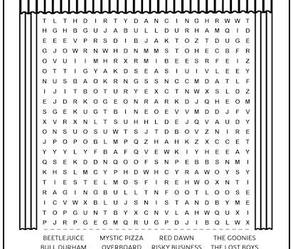 1980's Movies Printable Word Search Puzzle