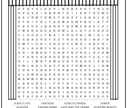 Animated Movies Printable Word Search Puzzle