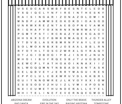 Arizona Movies Printable Word Search Puzzle