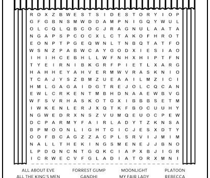 Best Picture Winners Printable Word Search Puzzle