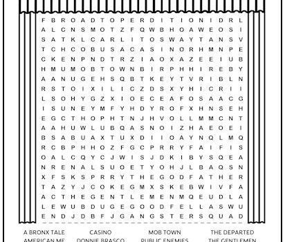 Gangster Movies Printable Word Search Puzzle