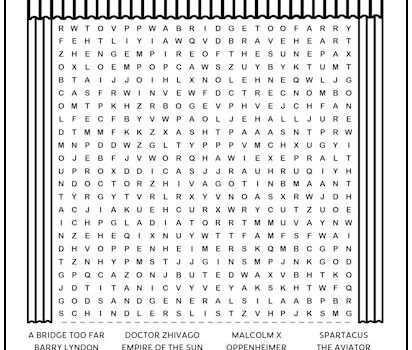 Historical Epic Movies Printable Word Search Puzzle