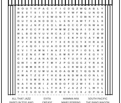 Hollywood Musicals Printable Word Search Puzzle