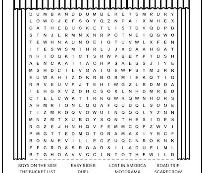 Road Movies Printable Word Search Puzzle