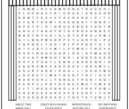 Romantic Comedies Printable Word Search Puzzle