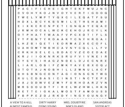 San Francisco Movies Printable Word Search Puzzle