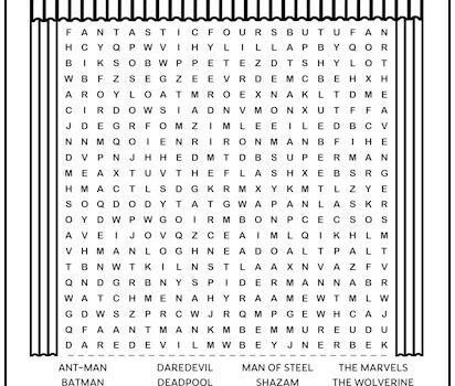 Superhero Movies Printable Word Search Puzzle